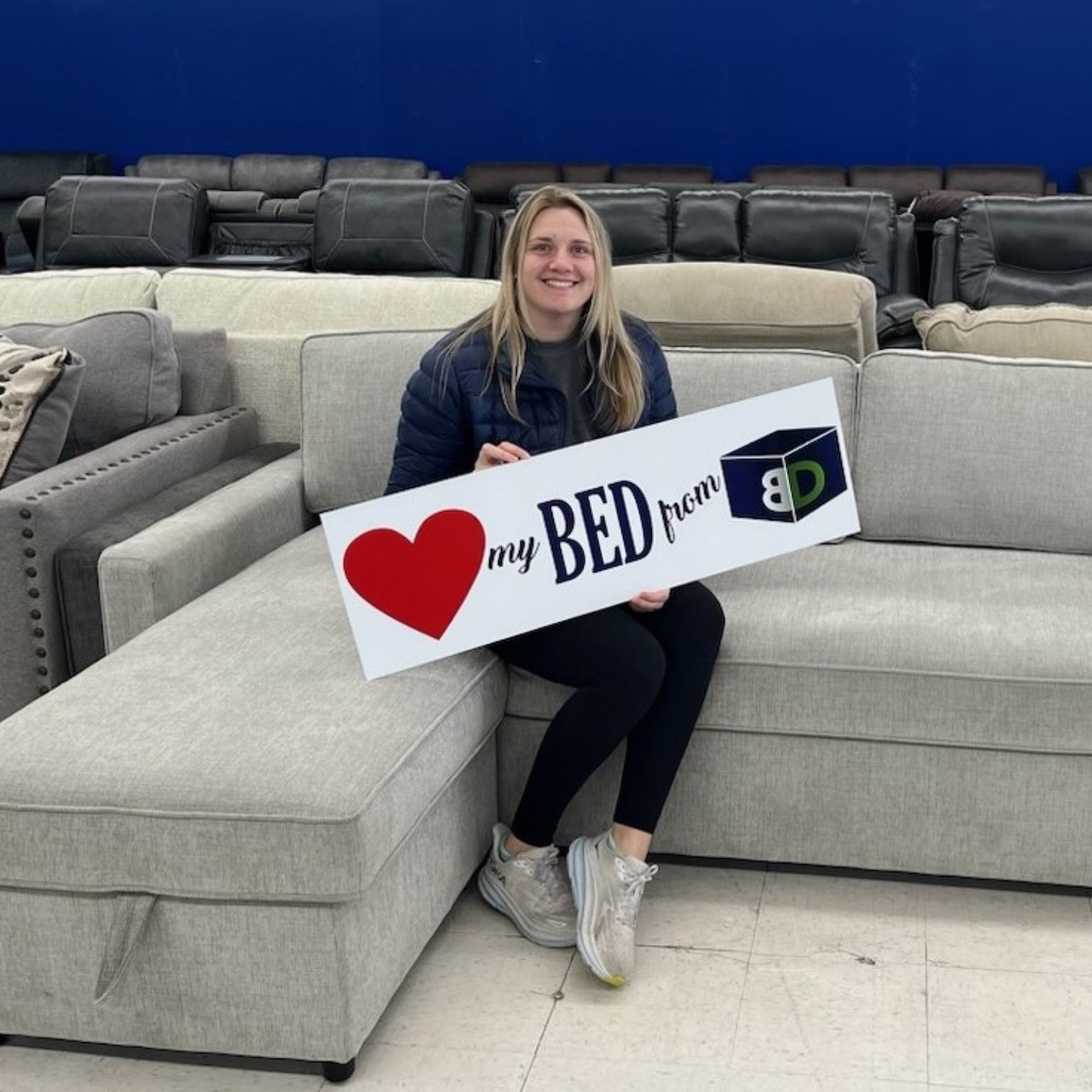 Happy BoxDrop customer with new loveseat